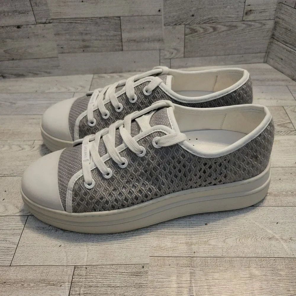 J Slides‎ NYC Shoes Womens 7 Gray Platform Lace Up Sneakers